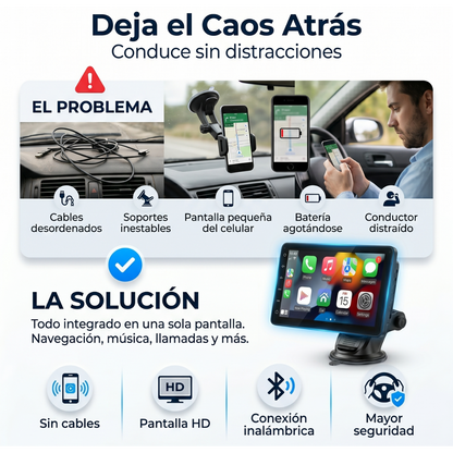 Pantalla Inteligente 7" con Carplay Inalámbrico y Android Auto